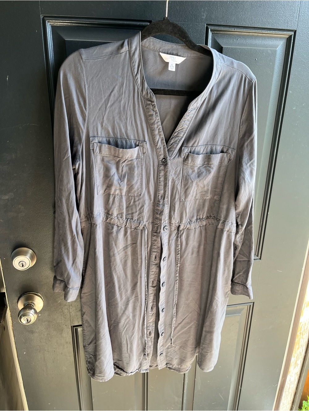 Time and Tru Charcoal Button-Front Casual Shirt